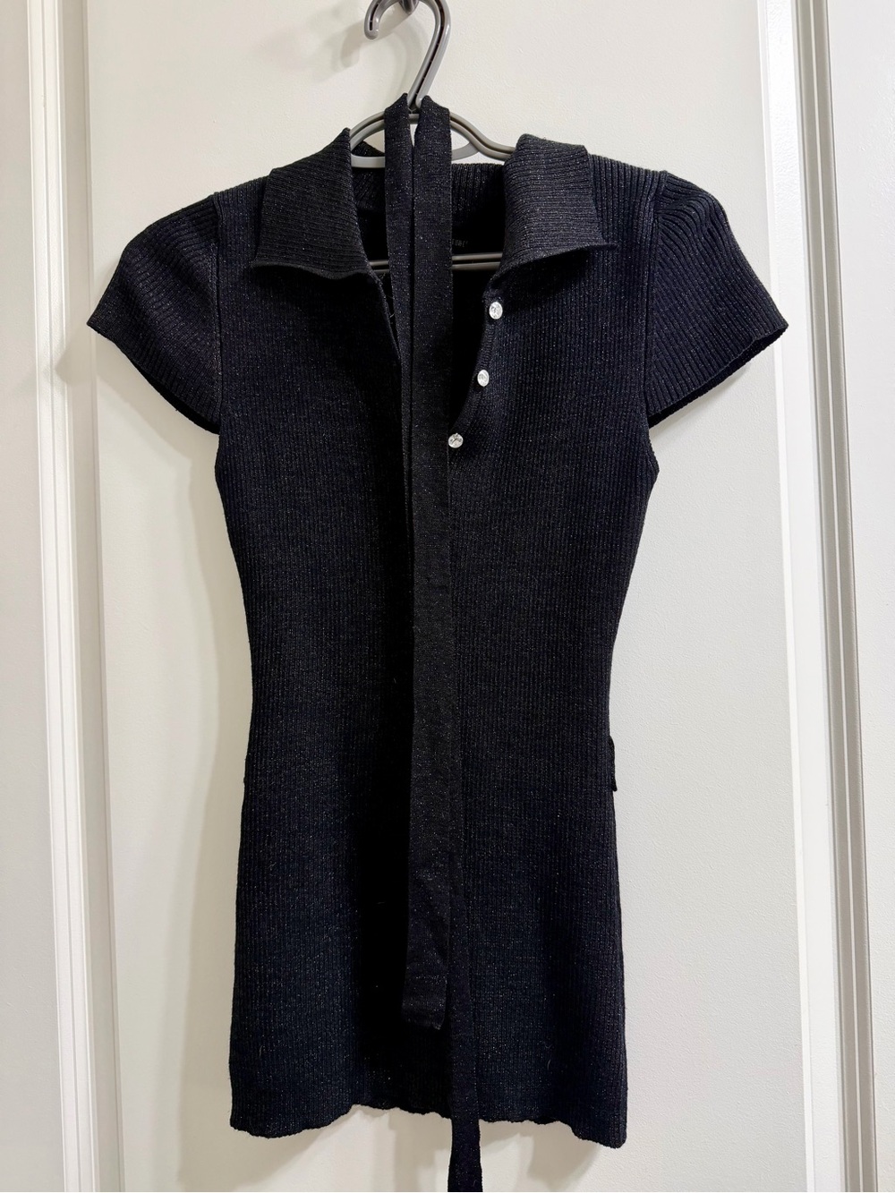 Black Ribbed Short-Sleeve Polo shirt